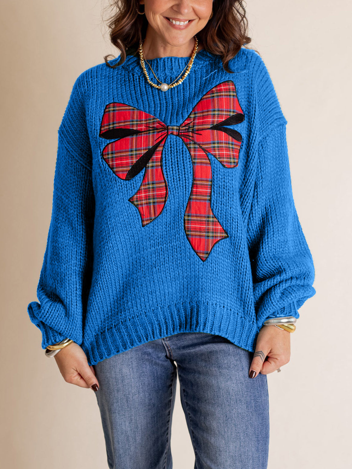 STELLA | Women's Plaid Bow Sweater