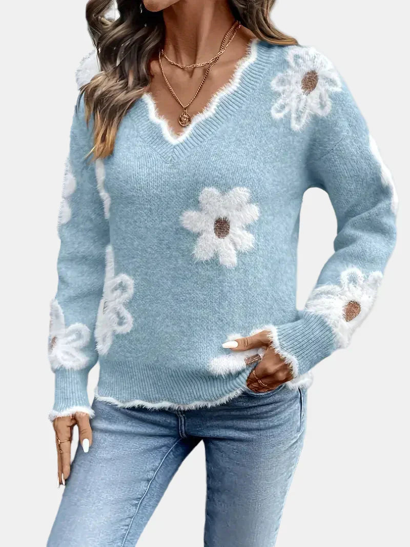 FLORA | V-Neck Floral Sweater