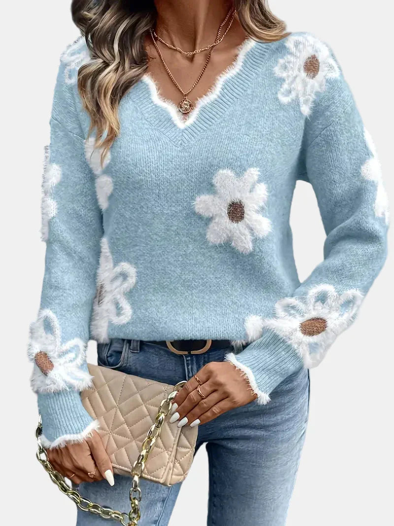 FLORA | V-Neck Floral Sweater