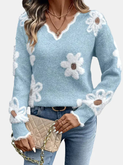 FLORA | V-Neck Floral Sweater