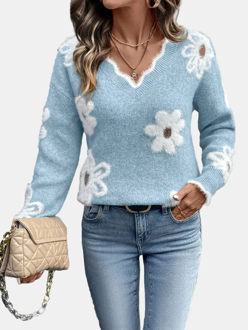 FLORA | V-Neck Floral Sweater