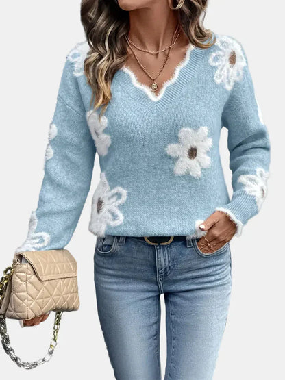 FLORA | V-Neck Floral Sweater