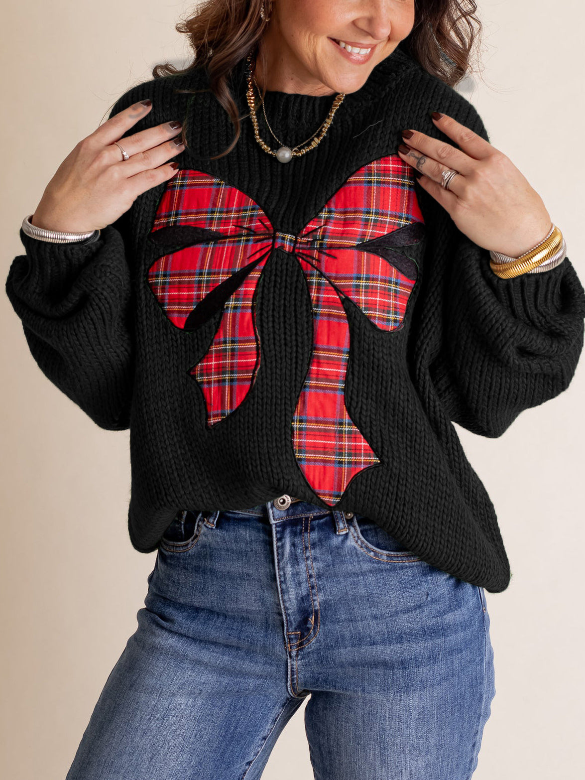 STELLA | Women's Plaid Bow Sweater