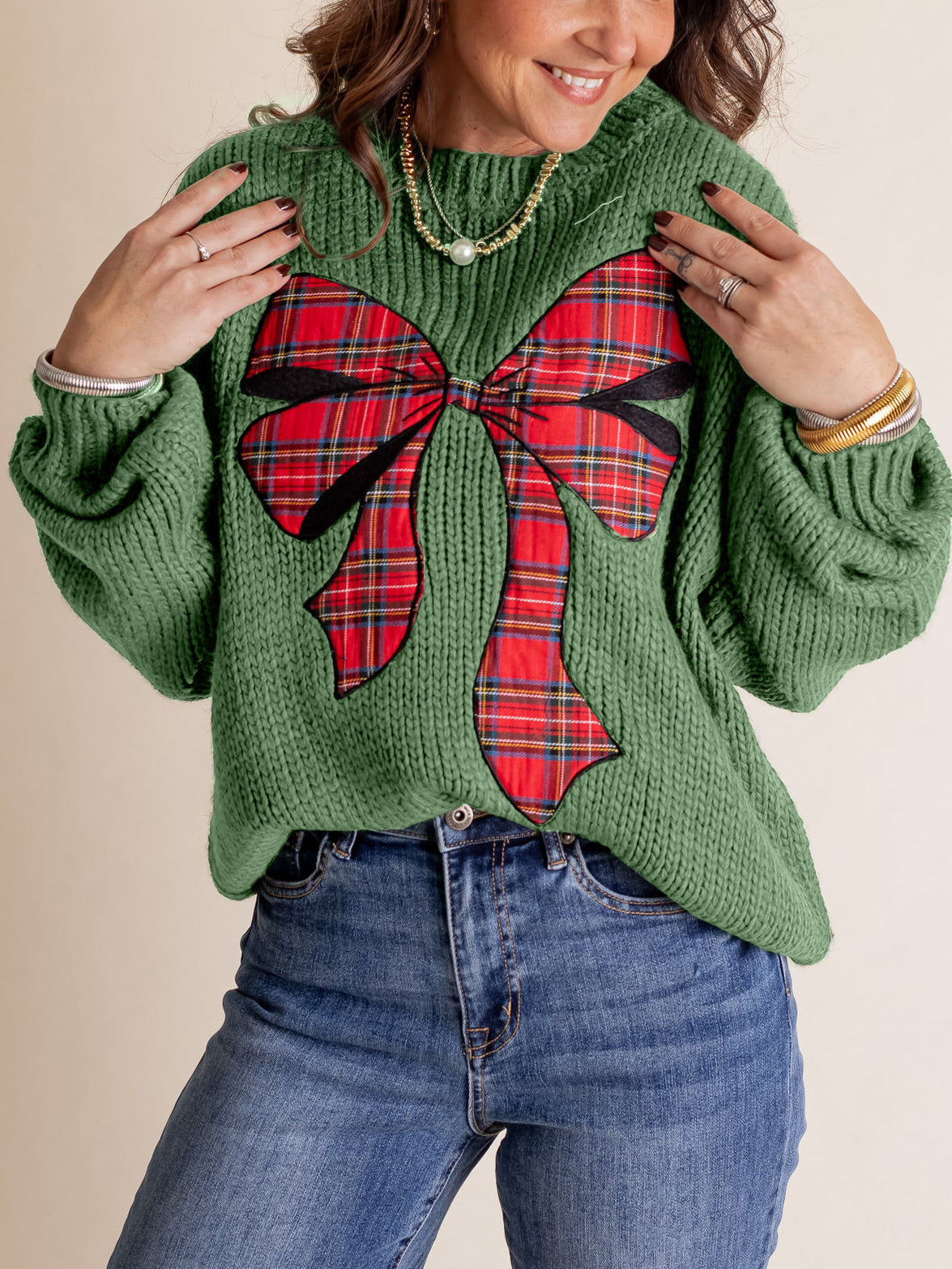 STELLA | Women's Plaid Bow Sweater