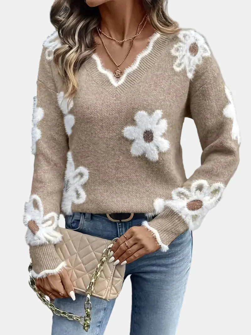 FLORA | V-Neck Floral Sweater