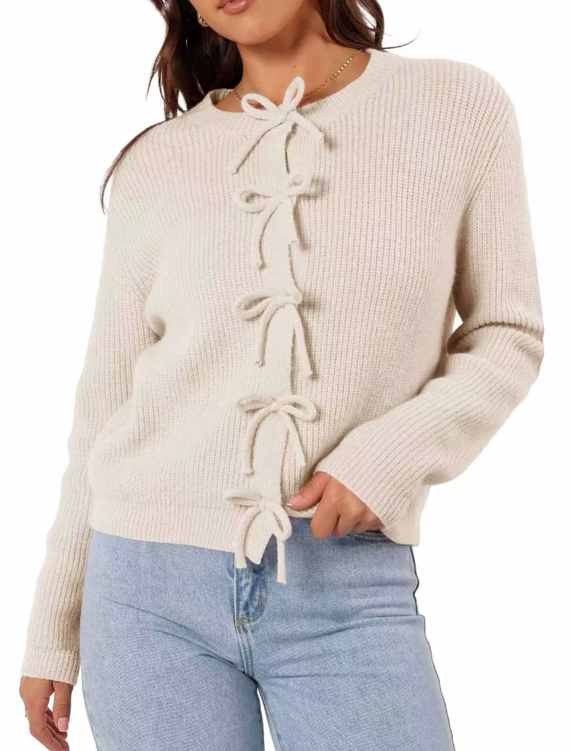 VIOLET | Bow Tied  Knit Cardigan