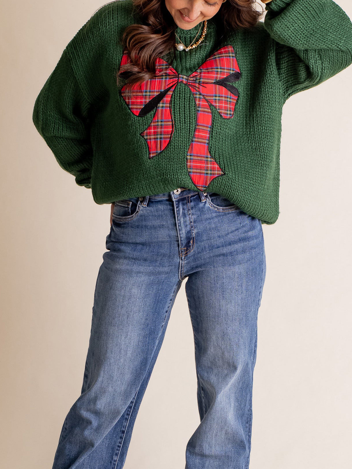 STELLA | Women's Plaid Bow Sweater
