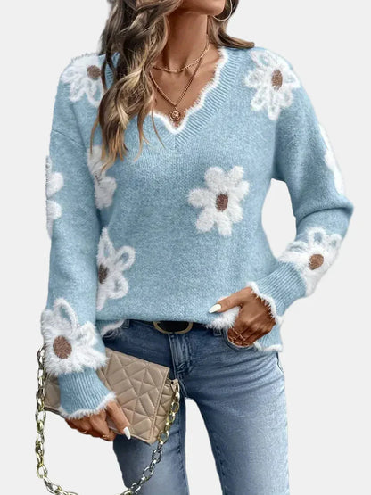 FLORA | V-Neck Floral Sweater